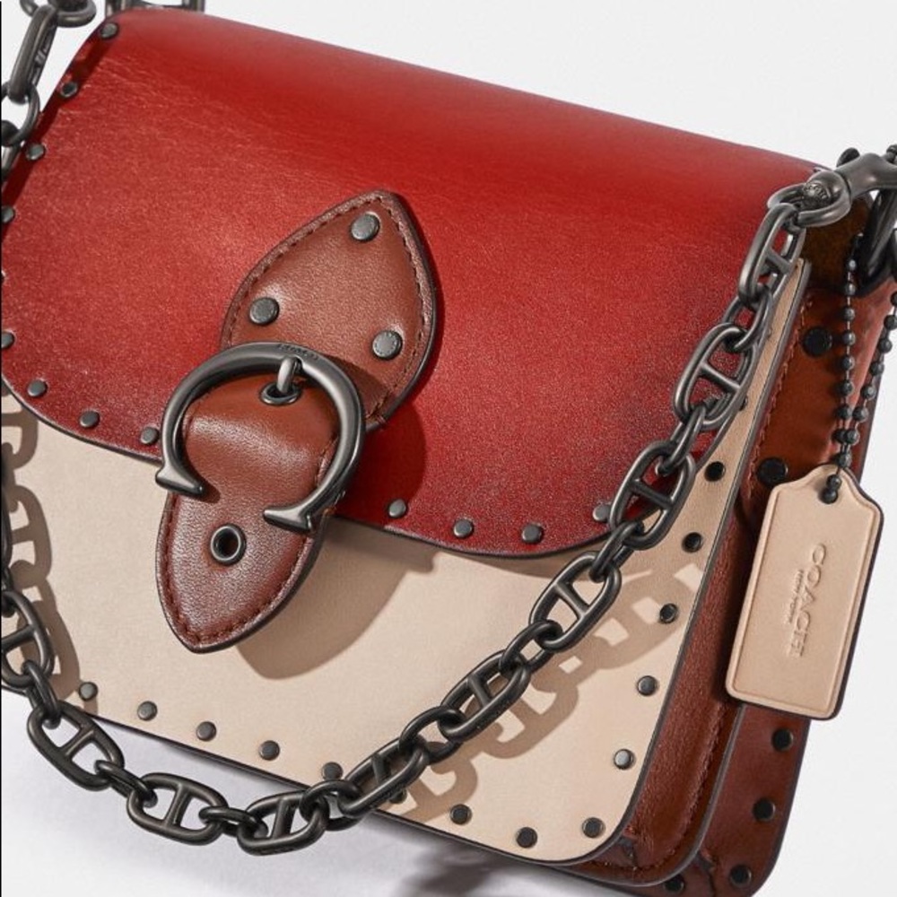 Coach Shoulder Beat 18 in Colorblock with Rivets - Picture 3 of 13
